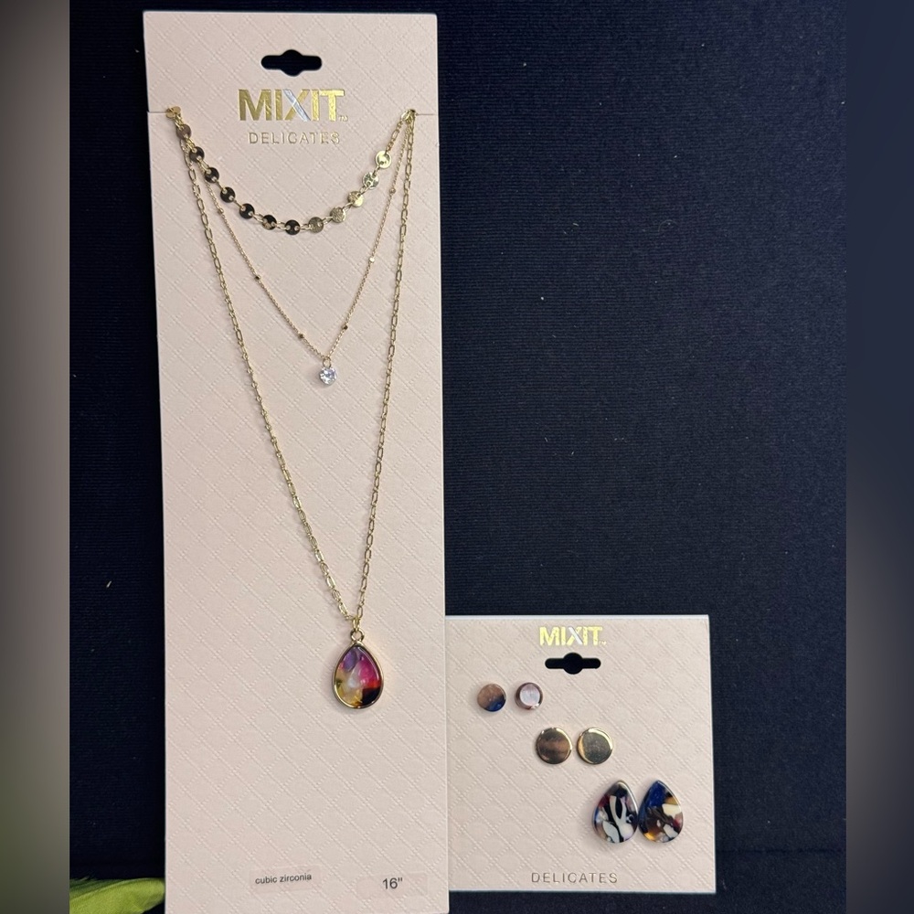 MIXIT Gold Tone Multi Chain Necklace & Earring Set